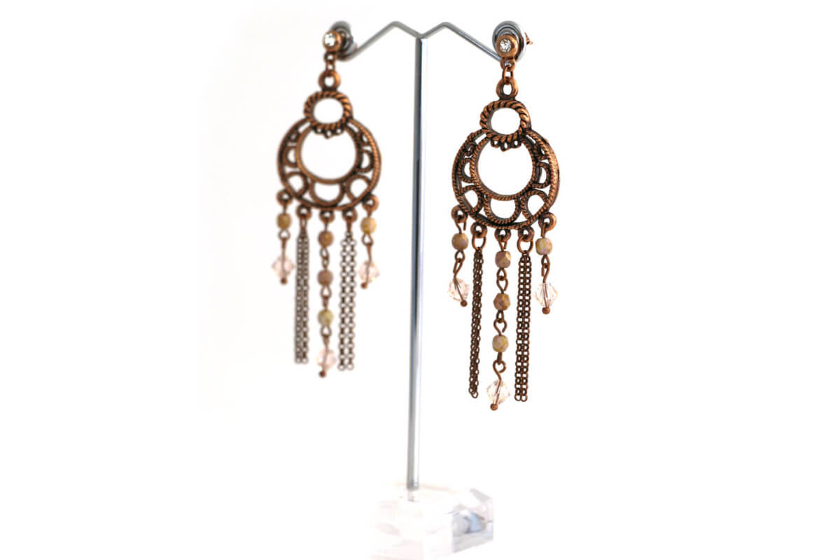 Orecchini pendenti “ALESSANDRIA” con Cristalli Swarovski e catenella colore Rame