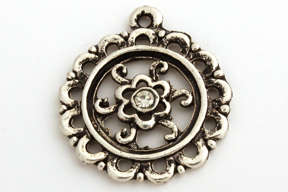 PEND.MET.FIORE MM.23+STRASS CRY ARG.