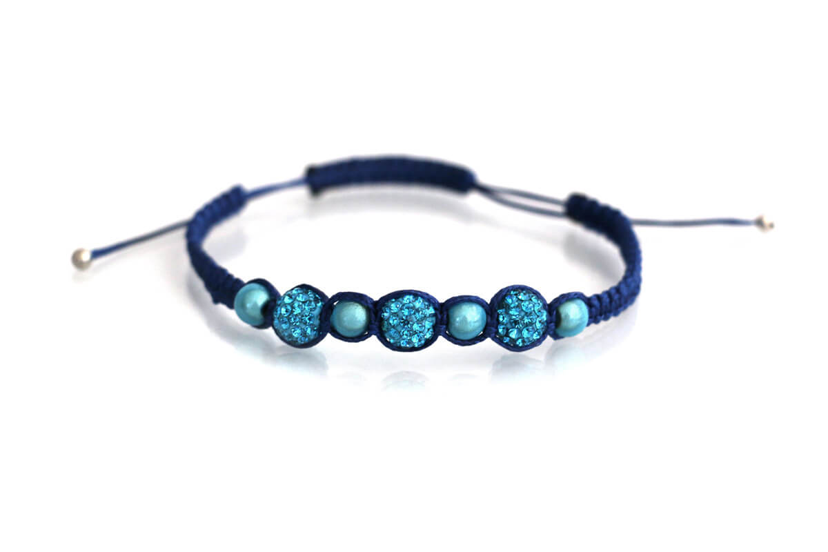 Bracciale “OLIMPIA” colore Blu Baltico con Strass Ball e perle colore Aquamarine
